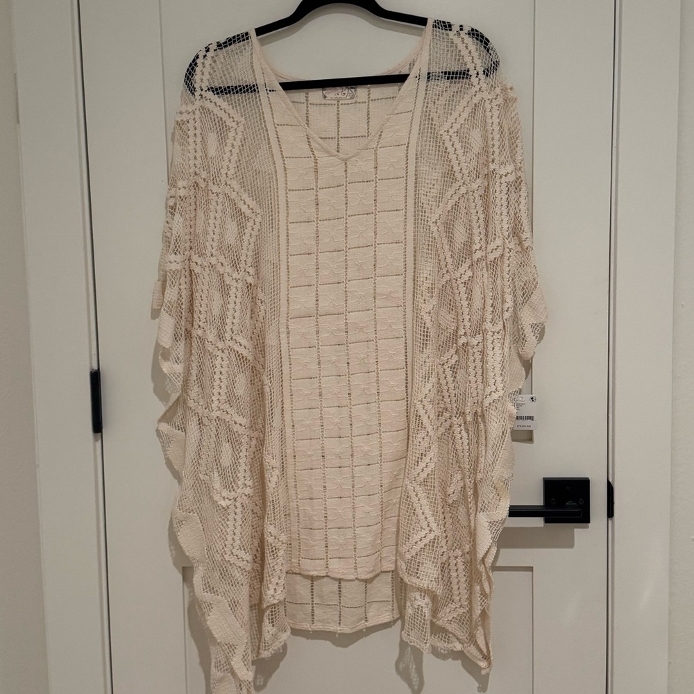 Free People Cream Crochet V-Neck Cover Up - One Size